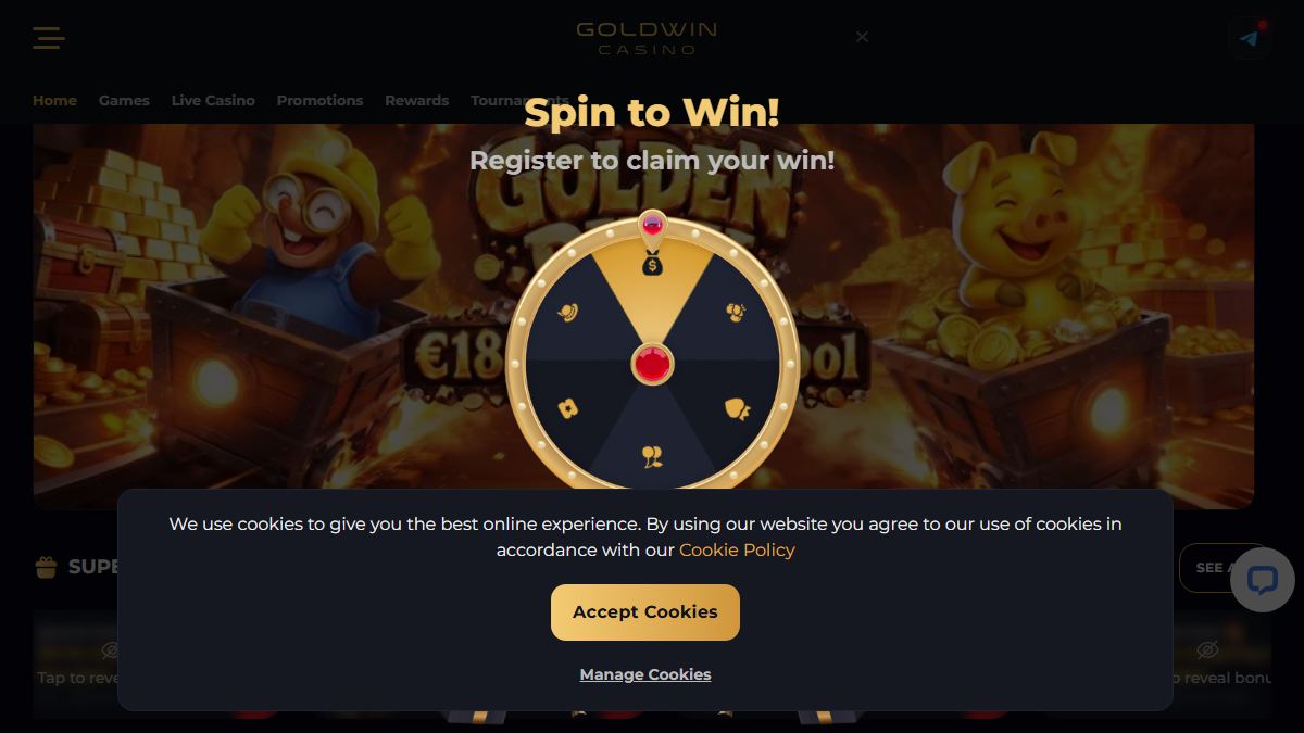 Goldwin Casino homepage captured in September 2026