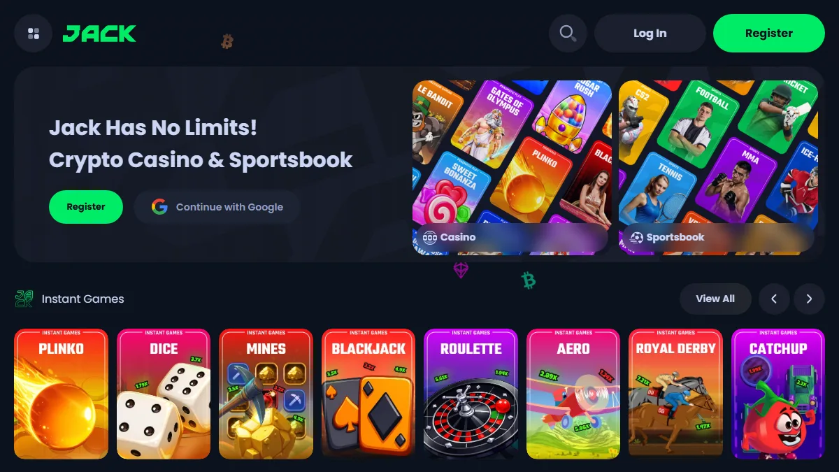 Jack crypto casino and sportsbook homepage reached from Jackbit