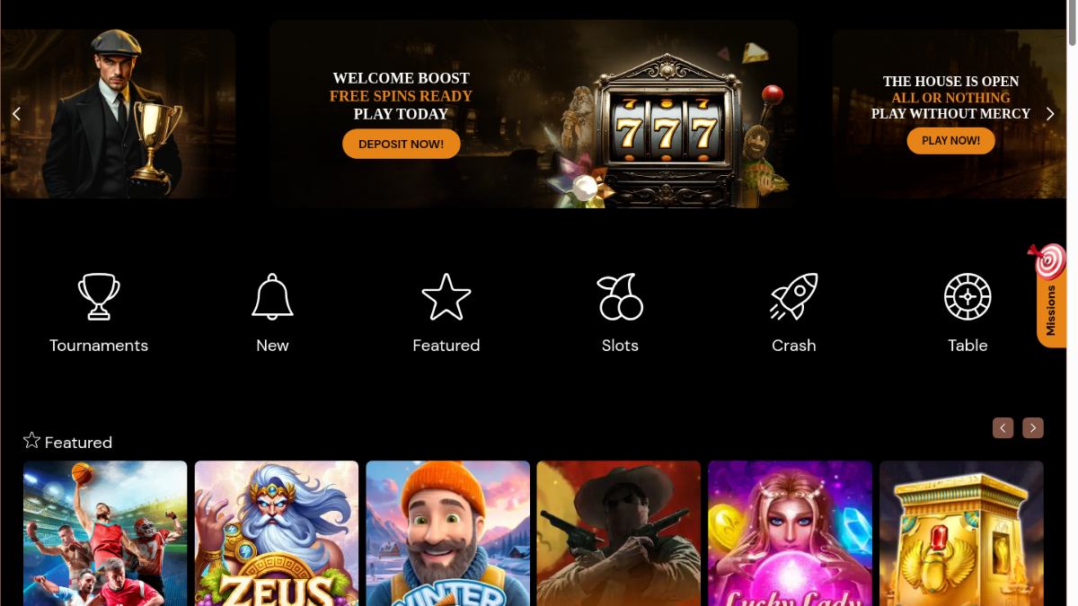 ShelbyWin homepage with casino navigation, promotion and game lobby