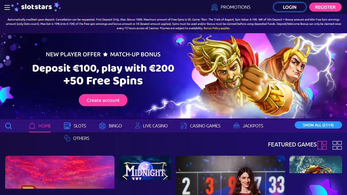 SlotStars homepage showing casino providers and slot-focused navigation