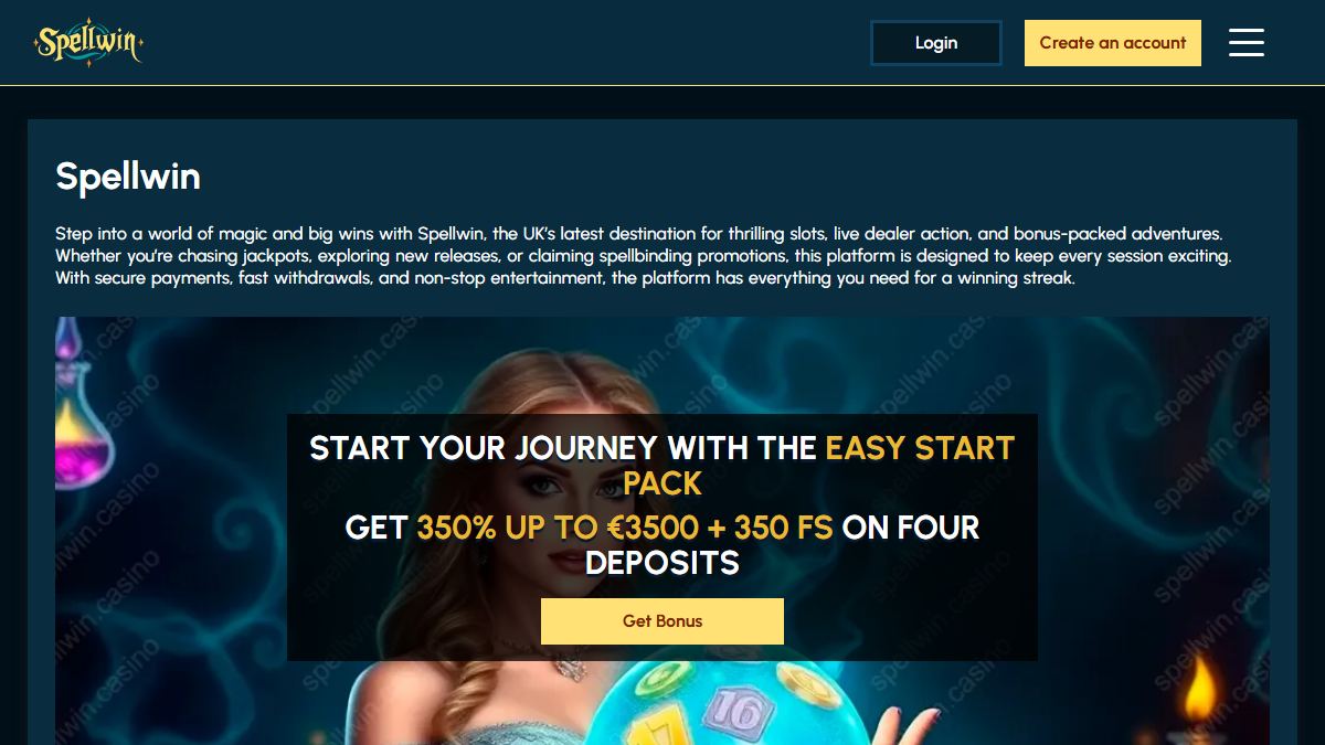 SpellWin public casino page captured in September 2026