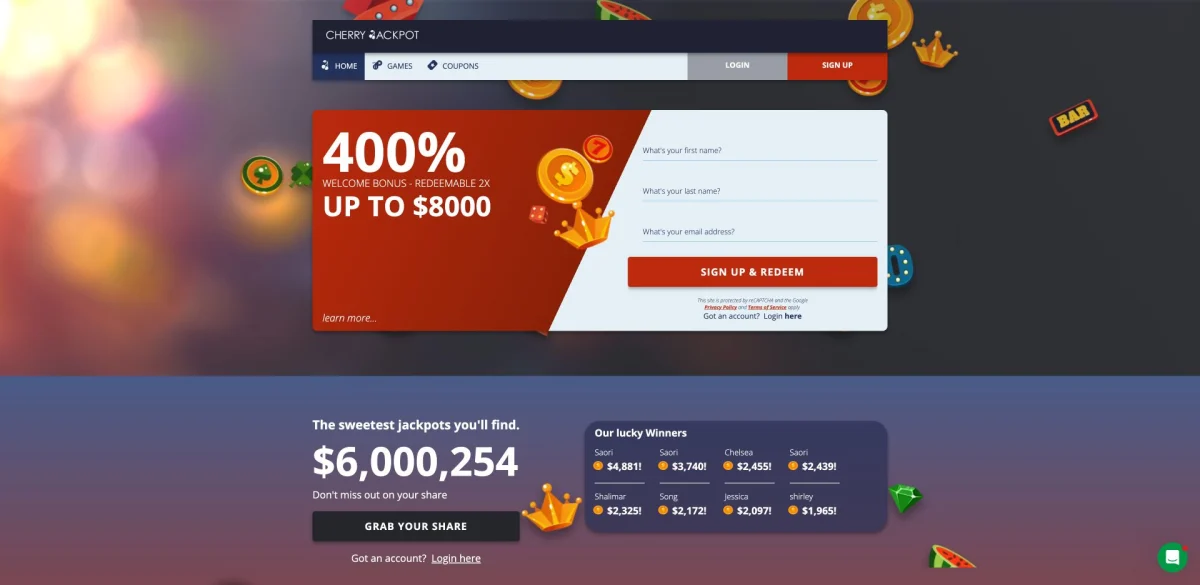 Cherry Jackpot public homepage captured on 16 October 2026